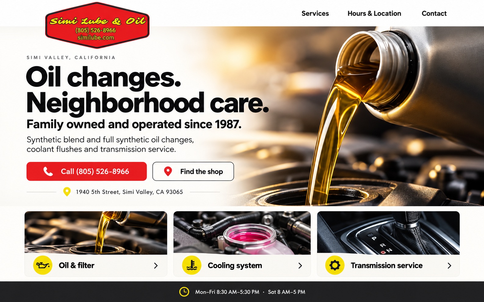 Proposed Simi Lube & Oil homepage preview